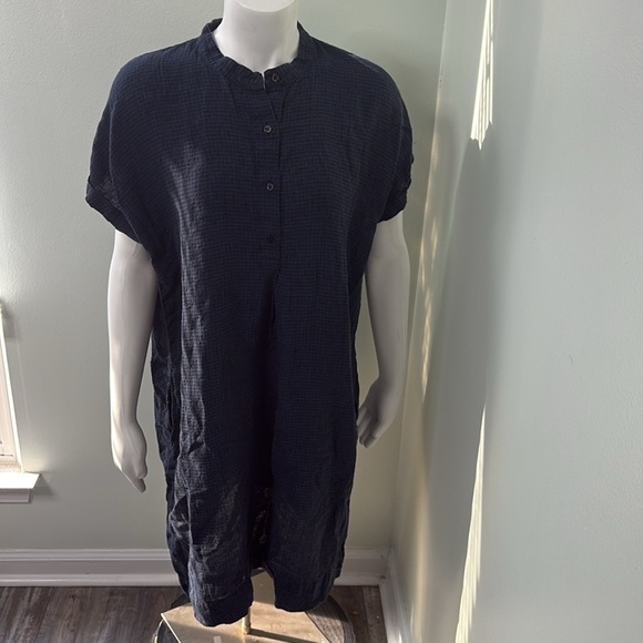 Eileen Fisher Organic Black & Blue Linen Shift Dress SP - Picture 4 of 7